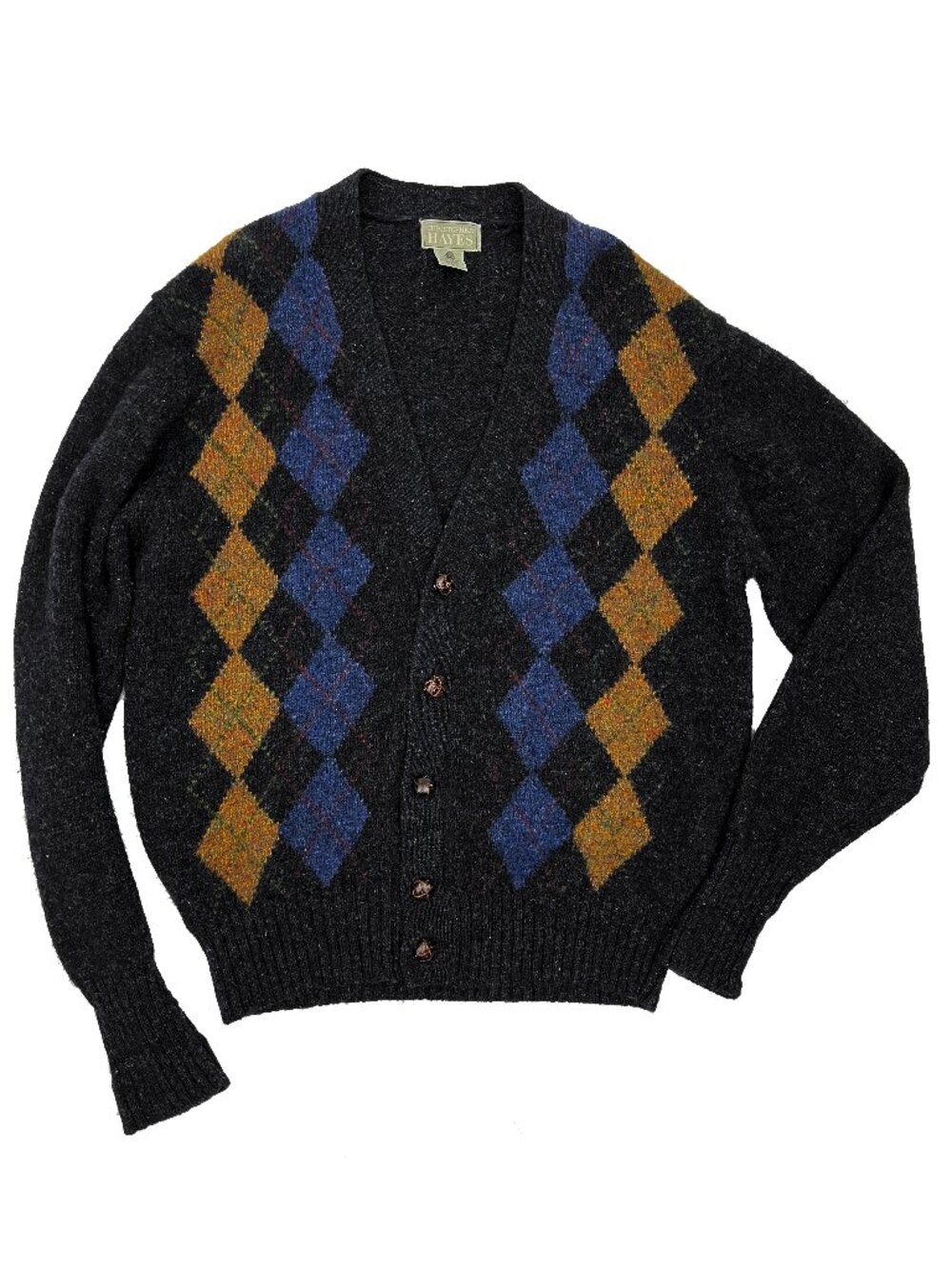 Christopher Hayes Shetland 100% Wool Cardigan Argyle Sweater Mens L